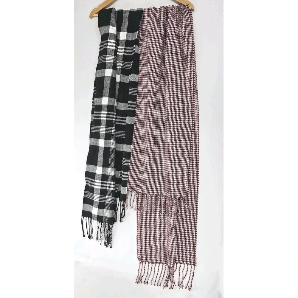 2 Scarves Plaid Check Winter Warm Soft Long Neck Warmer Wrap Mens Muffler